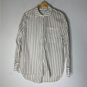 Lola River White Grey Stripe Long Sleeve Collar Cotton Button Down Small